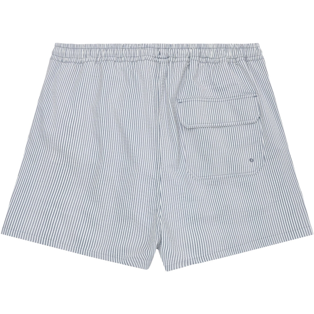 Mid-thigh Seersucker Swimshorts - Blue Stripe