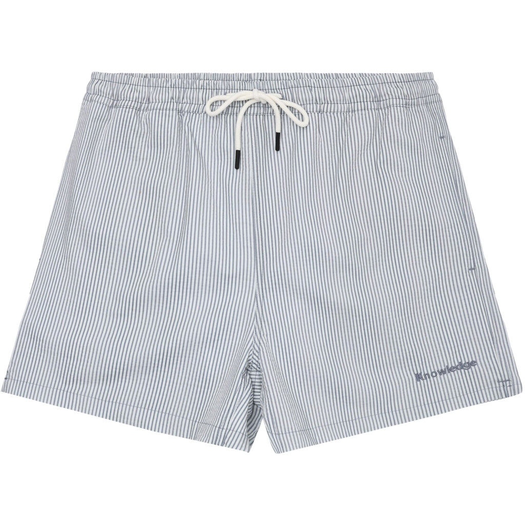 Mid-thigh Seersucker Swimshorts - Blue Stripe