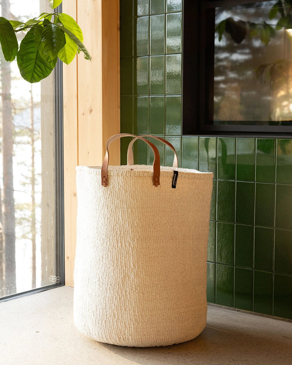 Kiondo Floor Basket - White with Handles - X-Large