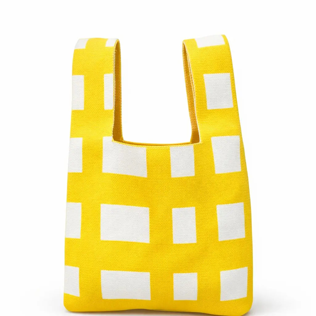 Sunny Grid Knit - Knitted Bag - Yellow & White