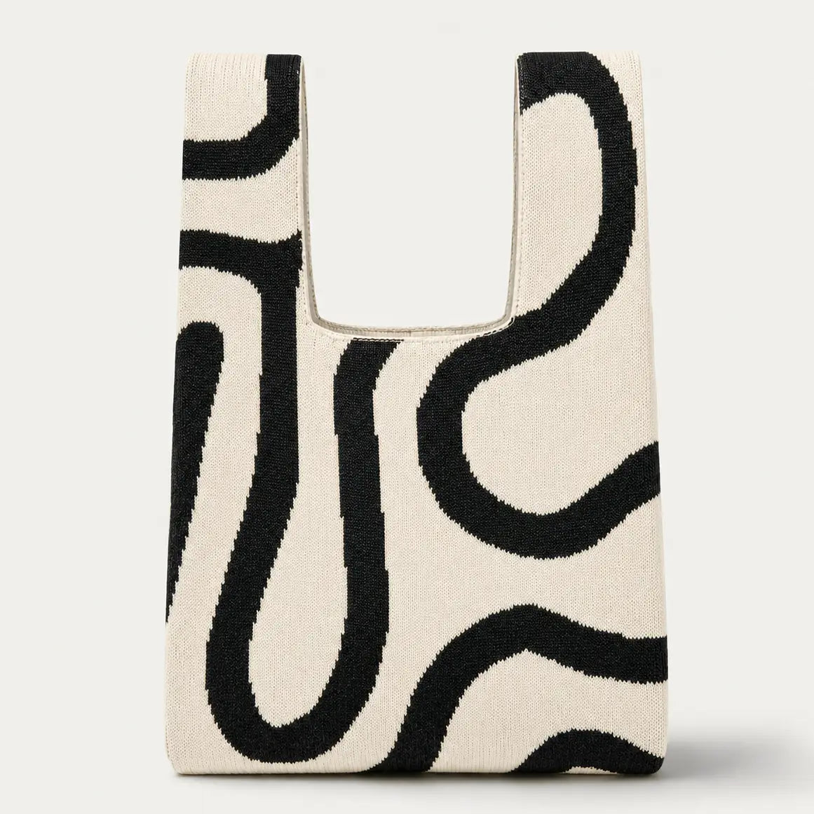 Abstract Flow – Knitted Bag - Black & Beige