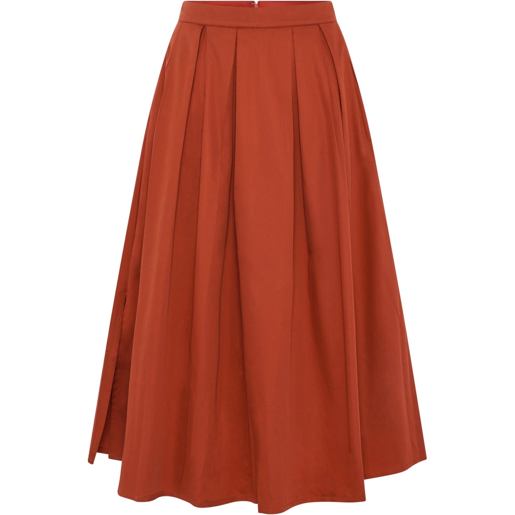 Satin Pleat Skirt - Burnt Brick