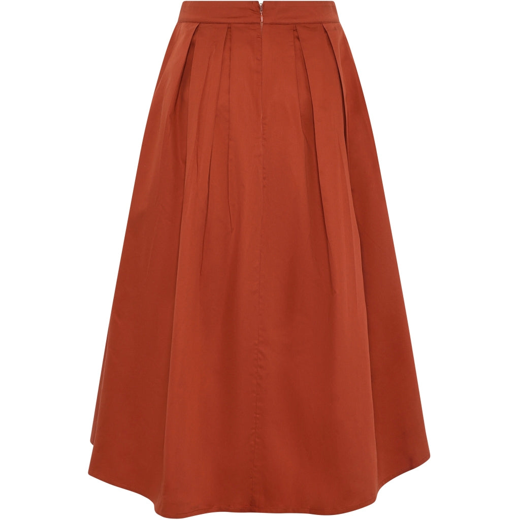 Satin Pleat Skirt - Burnt Brick