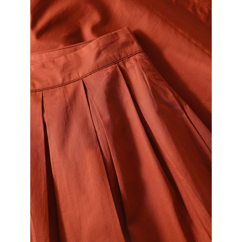 Satin Pleat Skirt - Burnt Brick