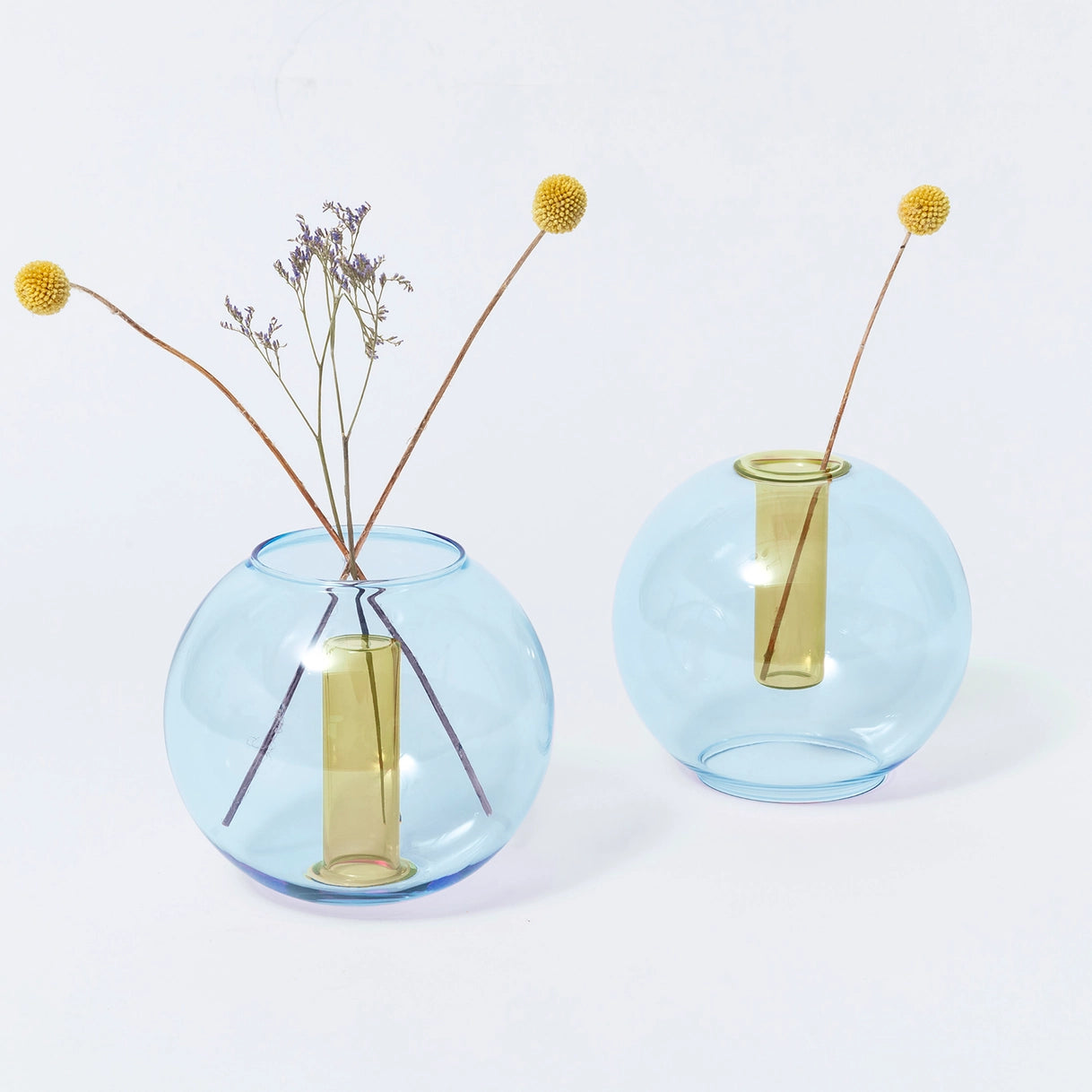 Bubble Glass Vase - Medium - Blue & Yellow