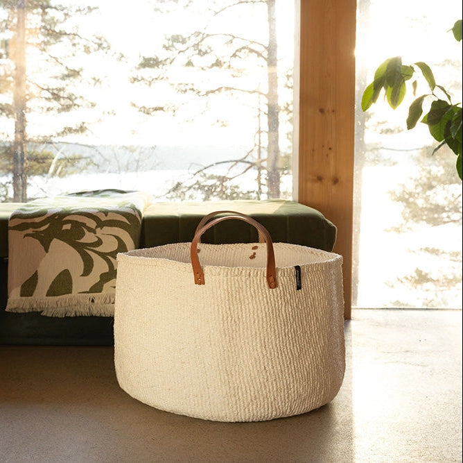 Kiondo Floor Basket - White with Handles - XX-Large