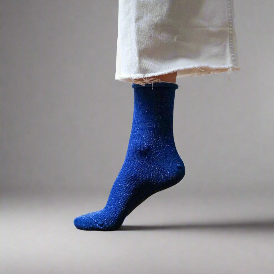 Glitter Lurex Socks in Eco-Friendly Lyocell - Electric Blue