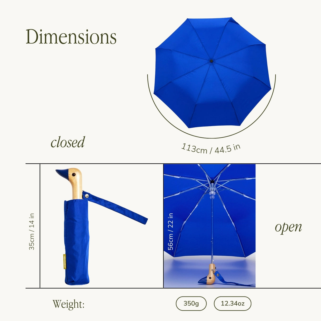 Royal Blue Compact Wind Resistant Duckhead Umbrella