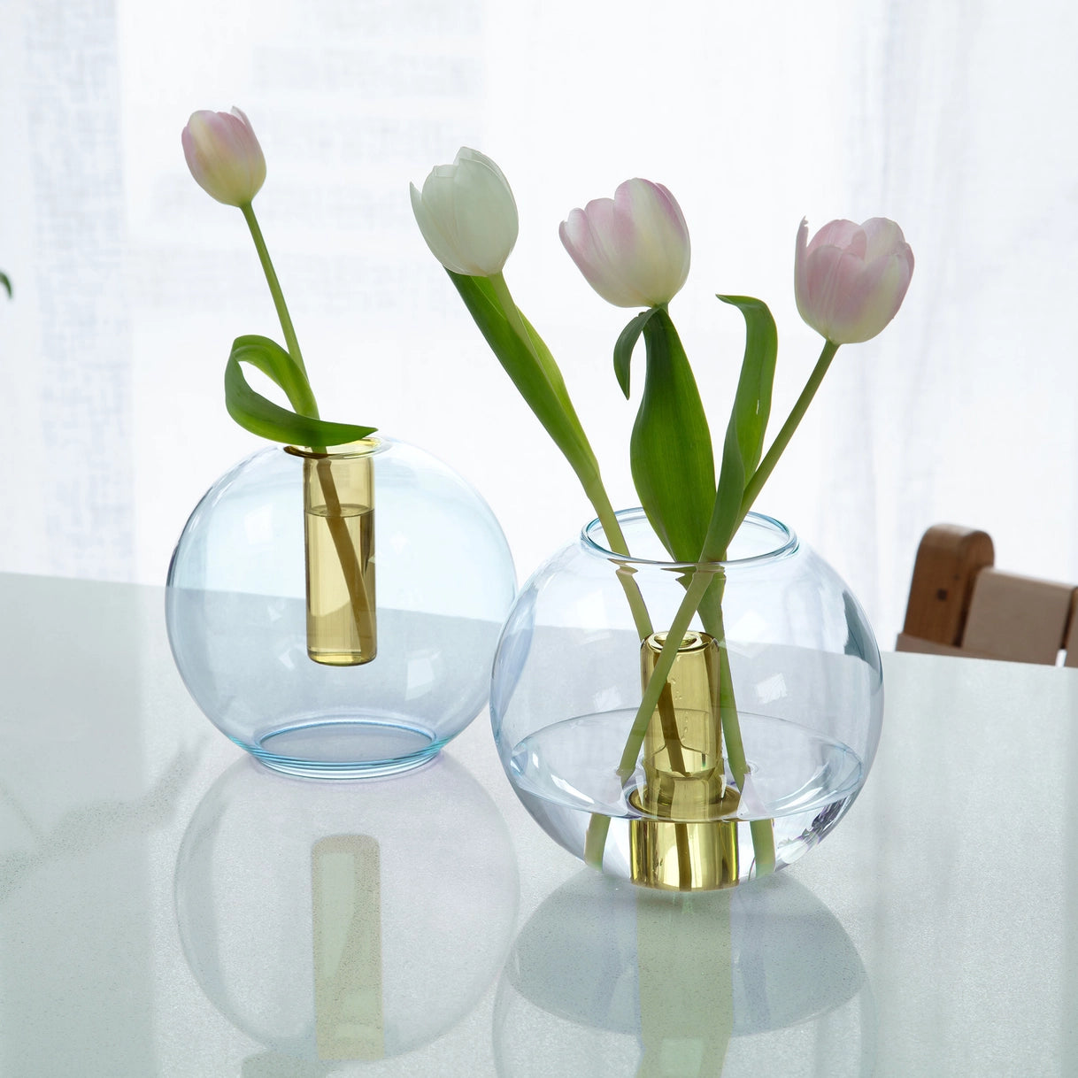 Bubble Glass Vase - Medium - Blue & Yellow