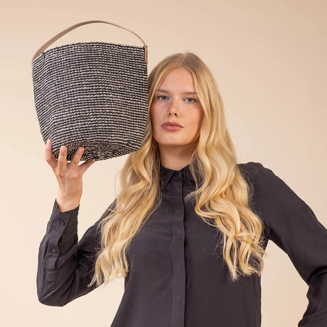 Pamba Basket - Grey Sisal with Handle - Small