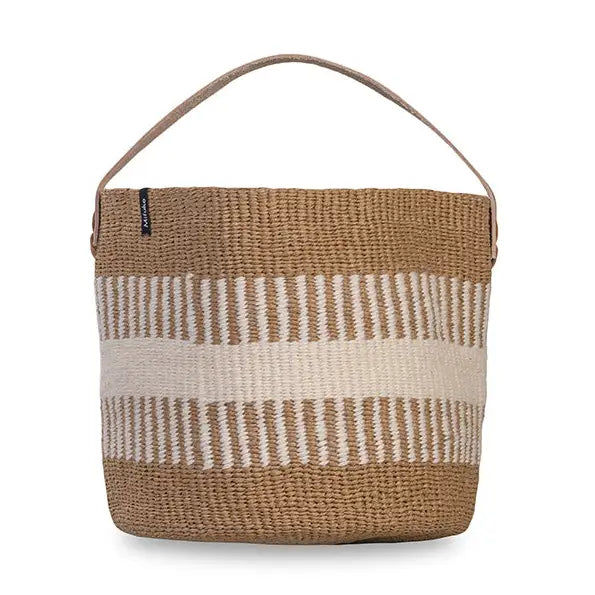 Pamba Basket - White Rib Weave with Handle - Small