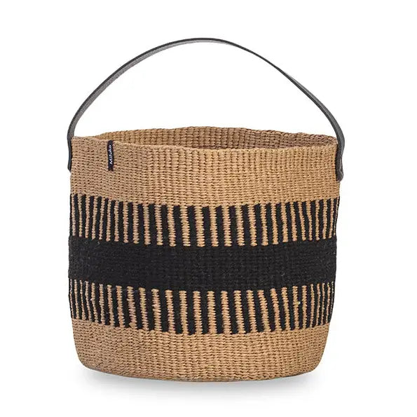 Pamba Basket - Black Rib Weave with Handle - Small