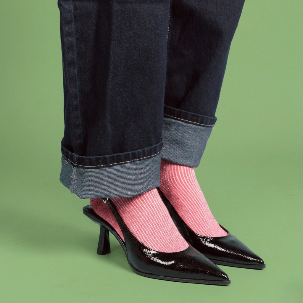 Glitter Lurex Socks in Eco-Friendly Lyocell - Strawberry Red