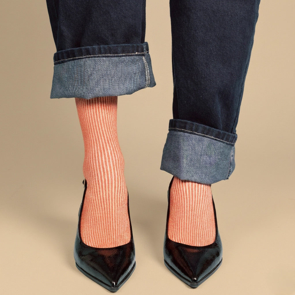 Glitter Lurex Socks in Eco-Friendly Lyocell - Brick