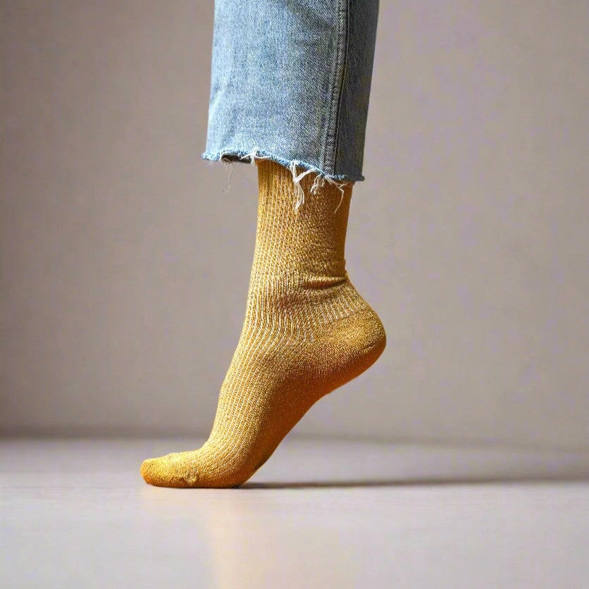 Glitter Lurex Socks in Eco-Friendly Lyocell - Mustard