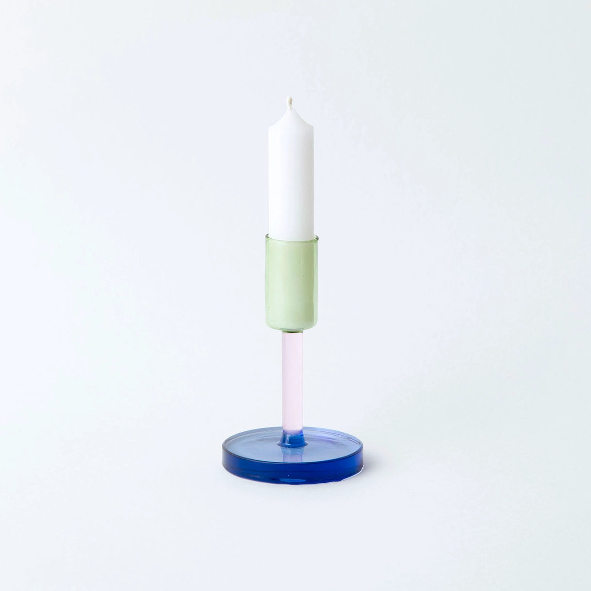 Glass Candlestick - Green & Pink