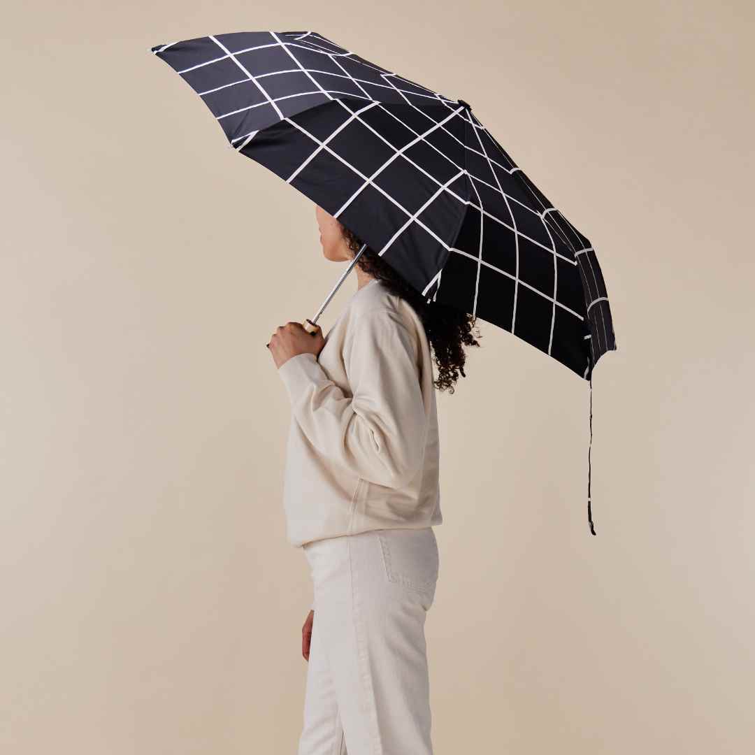 Black Grid Pattern Eco-Friendly Duck Handle Umbrella