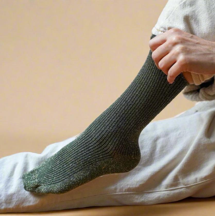 Glitter Lurex Socks in Eco-Friendly Lyocell - Khaki