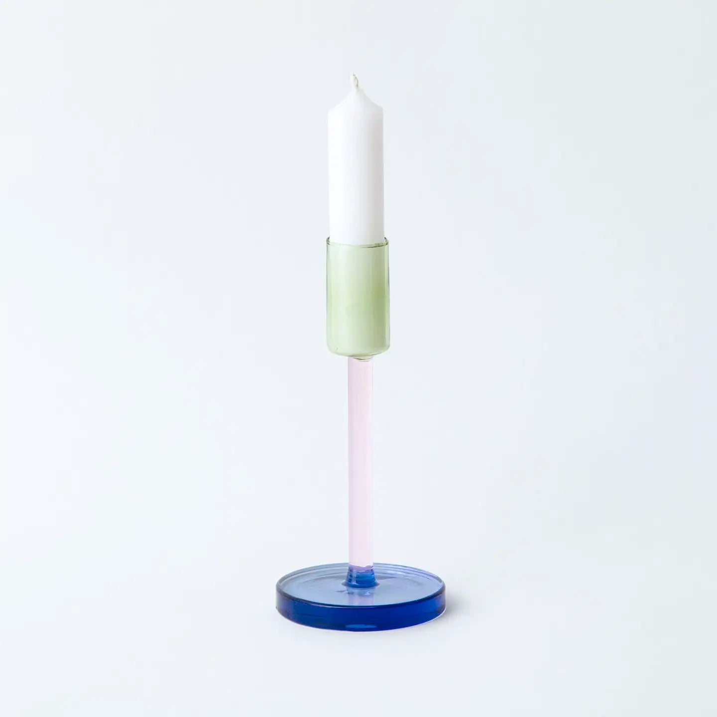 Glass Candlestick - Green & Pink