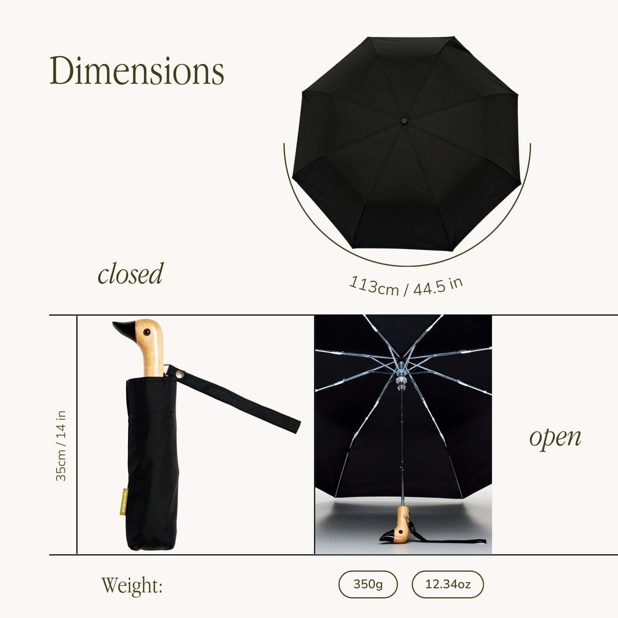 Classic Black Compact Eco Friendly Duckhead Umbrella