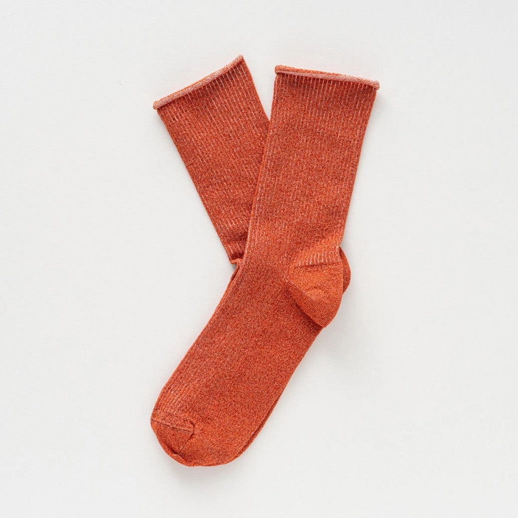 Glitter Lurex Socks in Eco-Friendly Lyocell - Brick