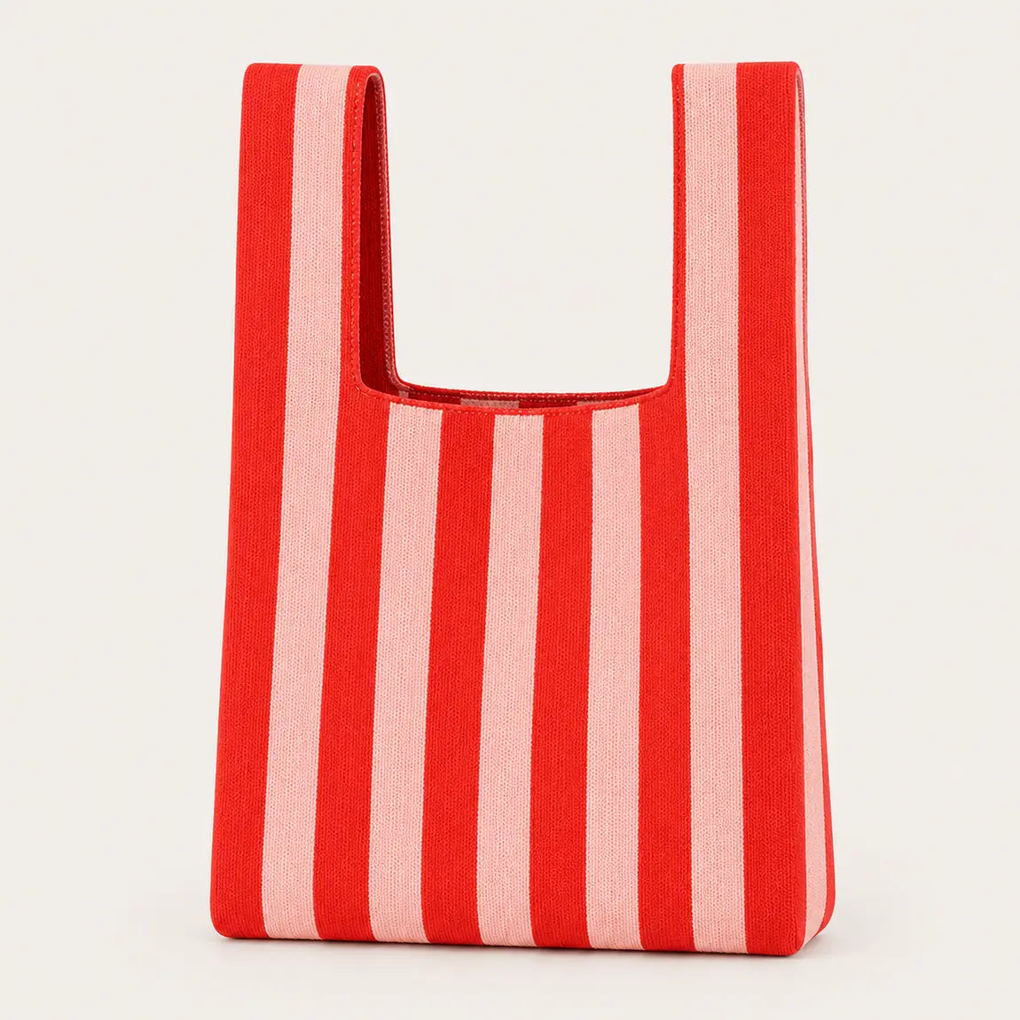 Candy Stripe Knitted Reusable Market Bag - Red & Pink
