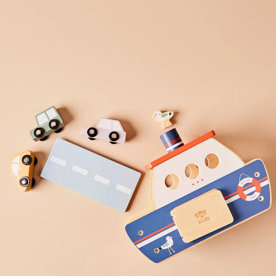 Wooden Ferry Toy Playset with Cars Fsc