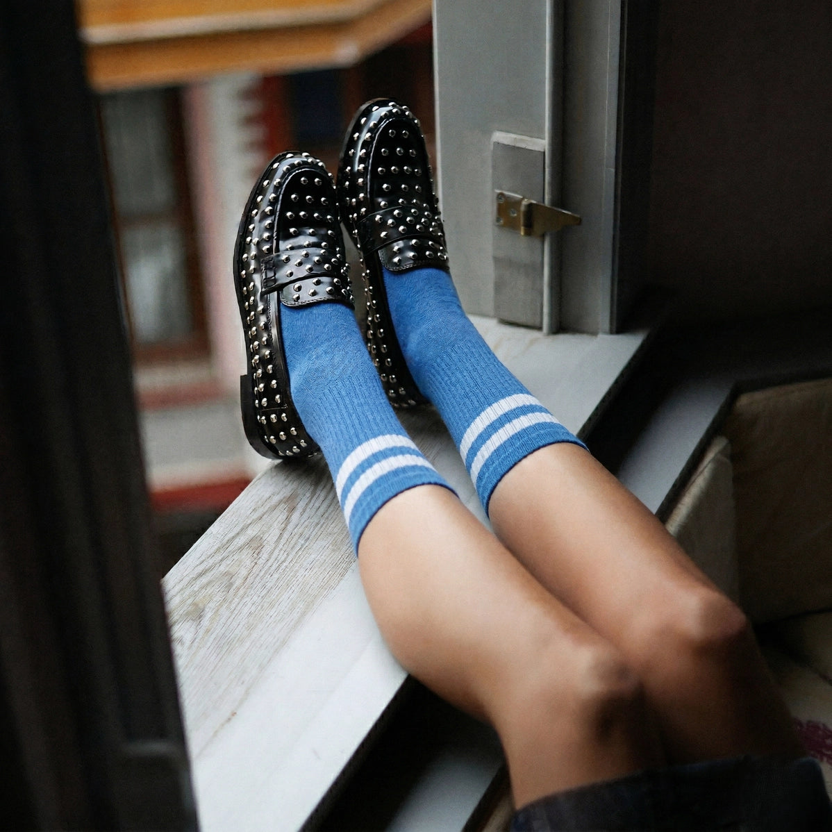 Organic Cotton Tennis Sport Socks - Blue & White
