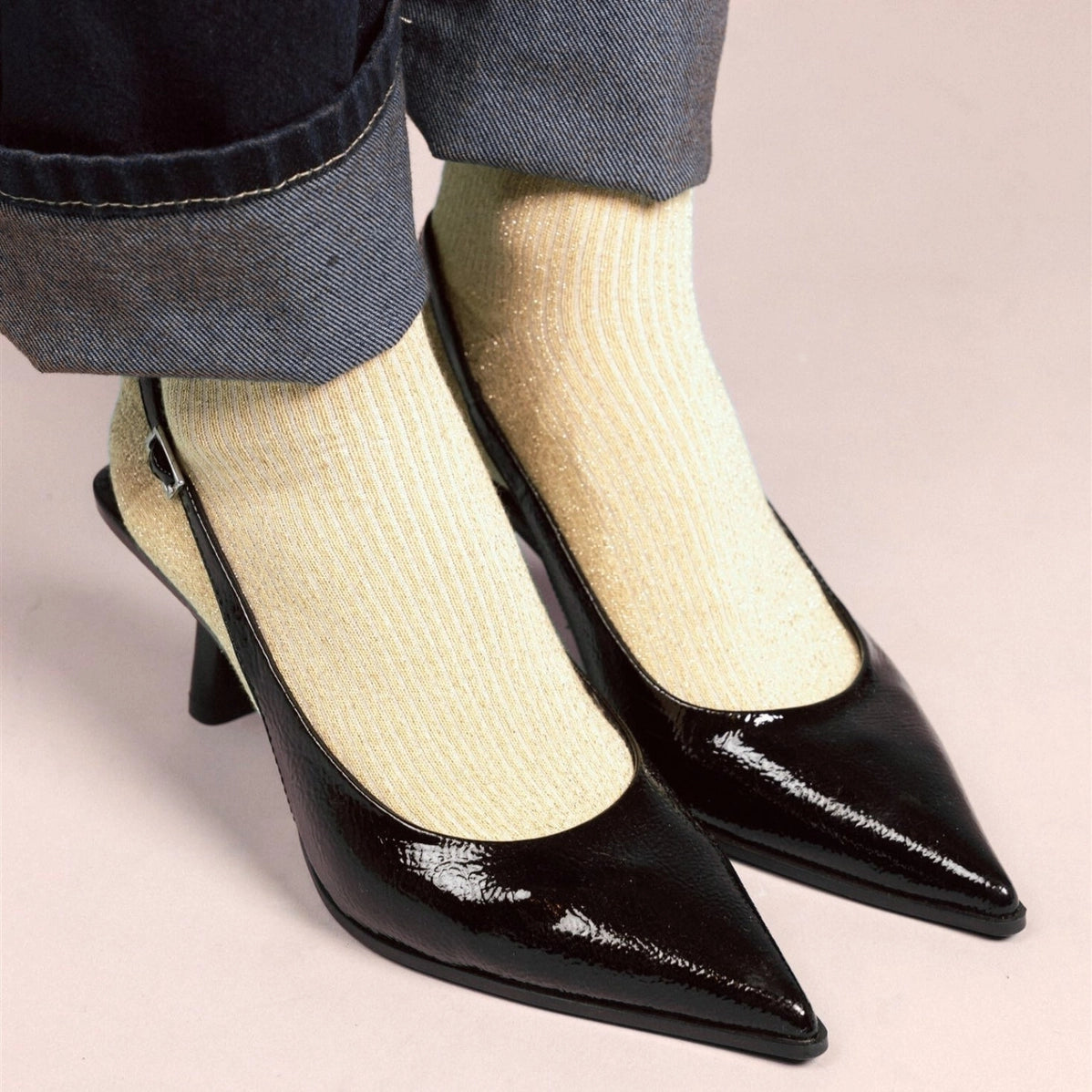 Glitter Lurex Socks in Eco-Friendly Lyocell - Lemon
