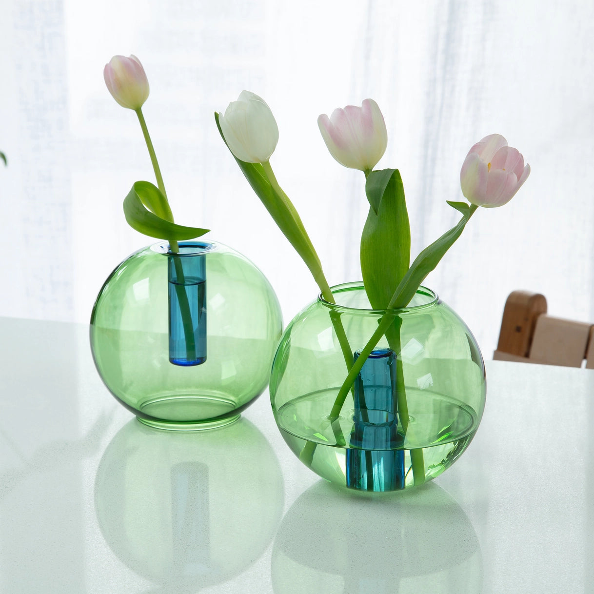 Bubble Glass Vase - Medium - Green & Blue