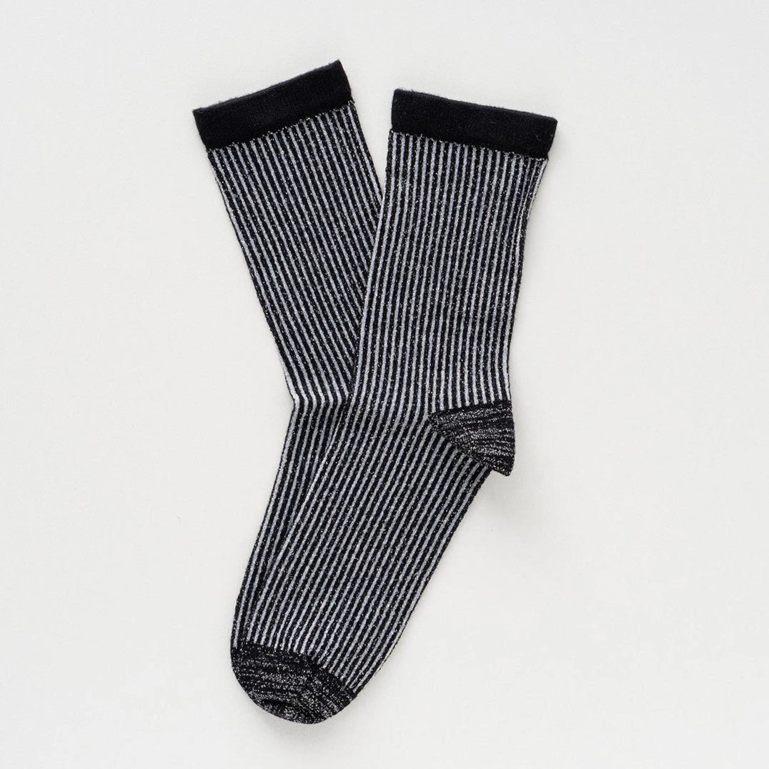 Glitter Lurex Socks in Eco-Friendly Lyocell - Stripes Black