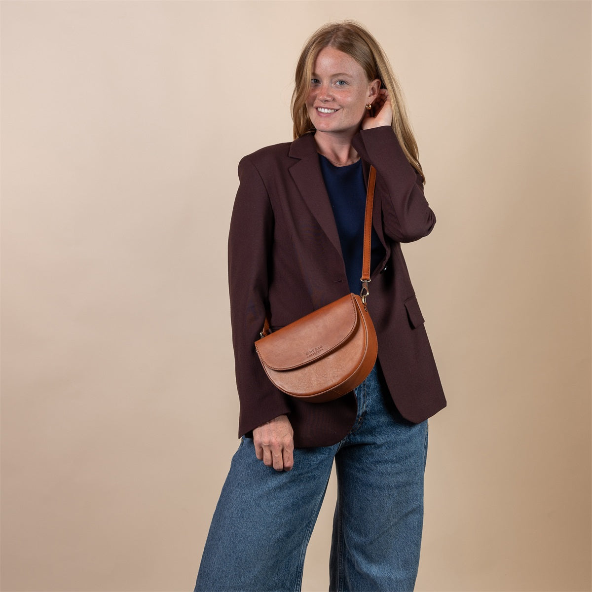 Ava Crossbody Saddle Bag - Two Straps - Cognac