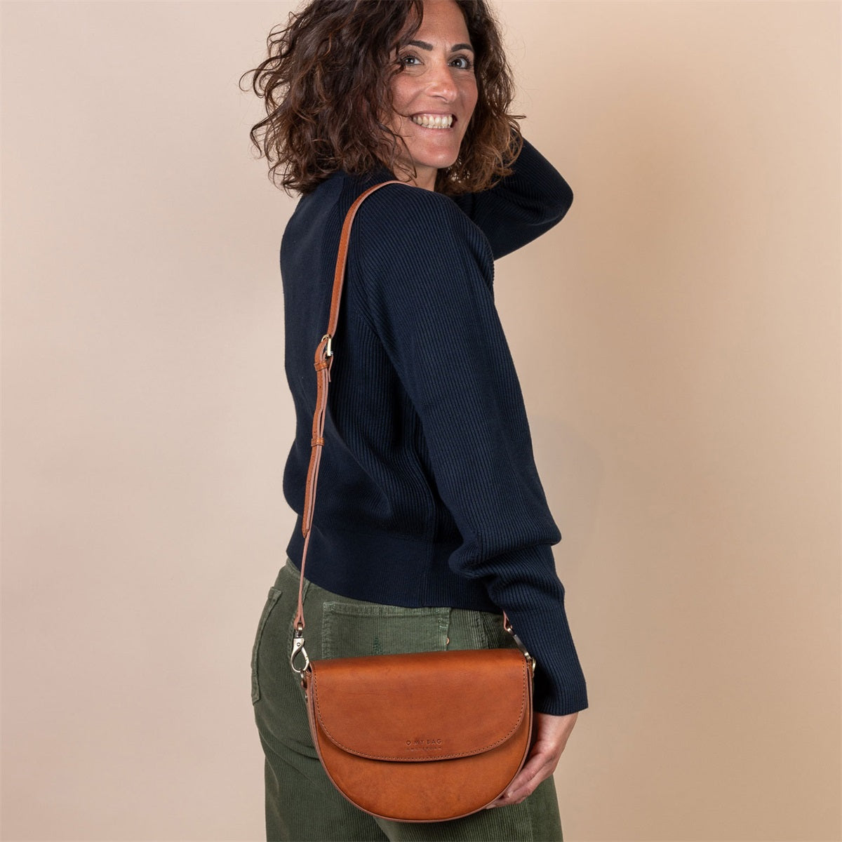 Ava Crossbody Saddle Bag - Two Straps - Cognac