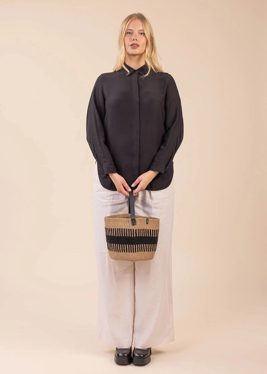 Pamba Basket - Black Rib Weave with Handle - Small