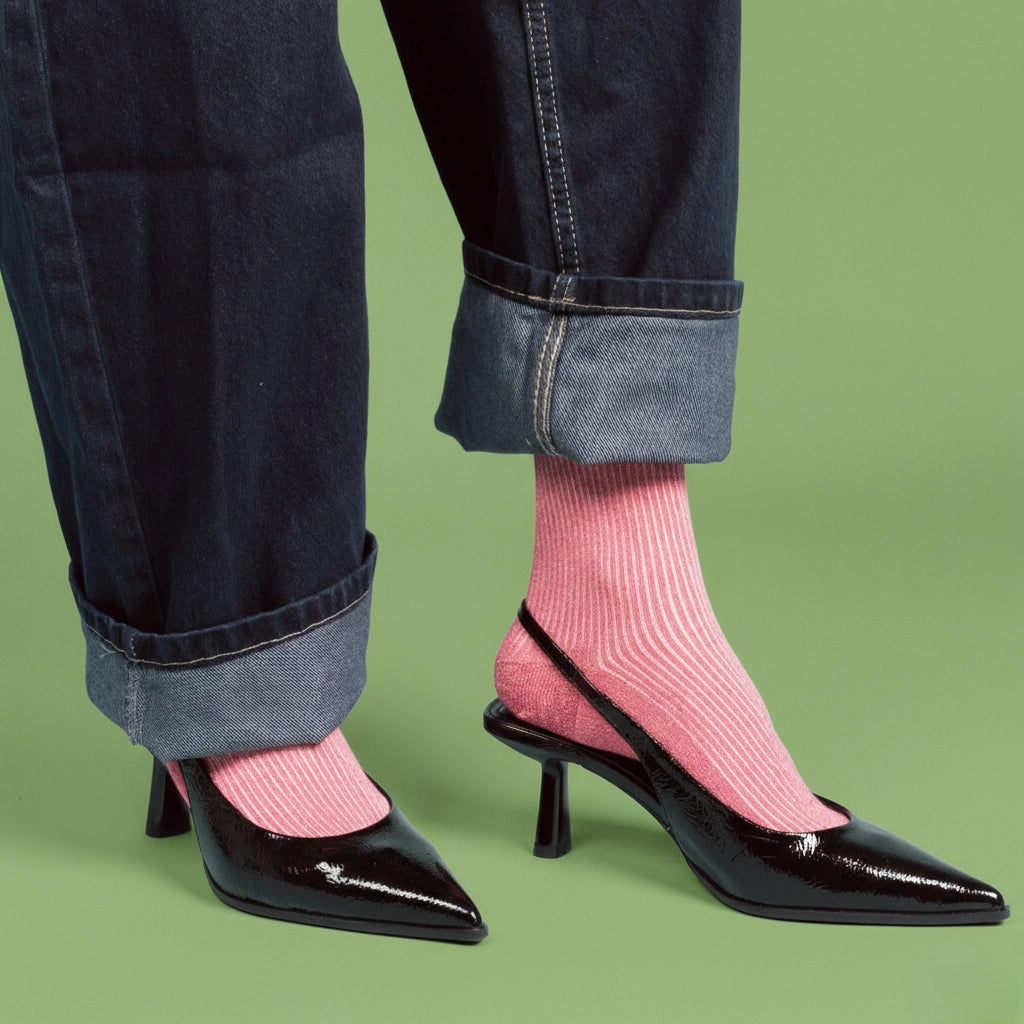 Glitter Lurex Socks in Eco-Friendly Lyocell - Strawberry Red