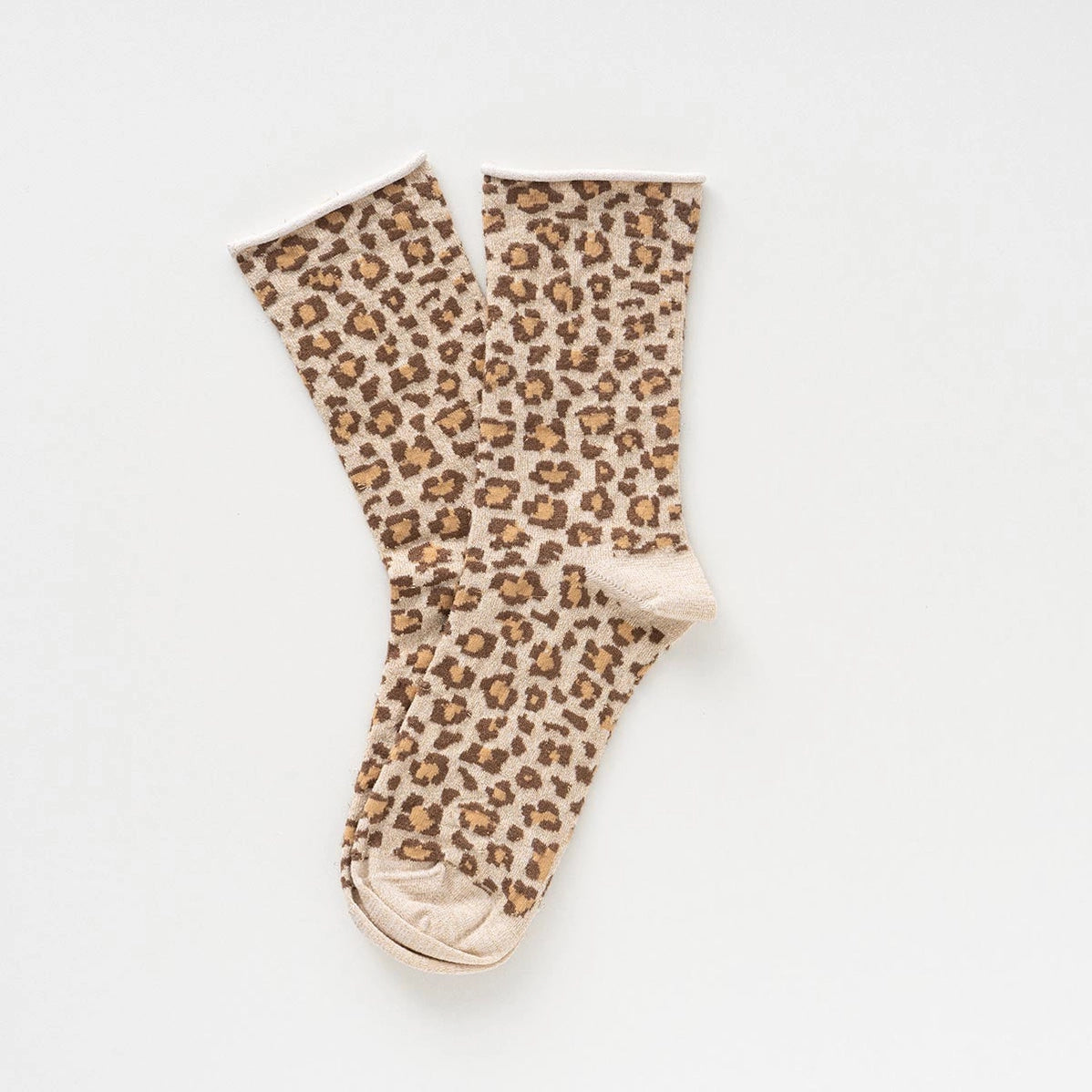Glitter Lurex Socks in Eco-Friendly Lyocell - Leopard Beige