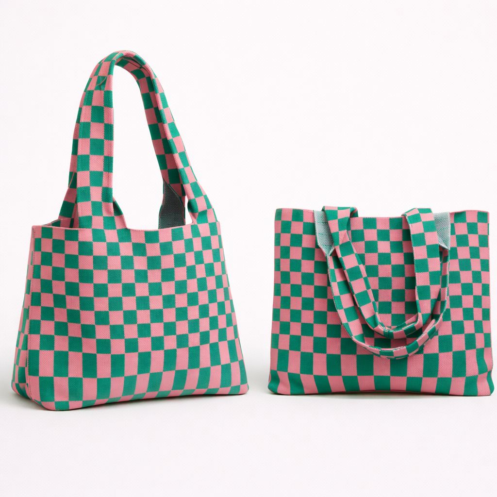 Bold Checker - Knit Tote - Pink & Green