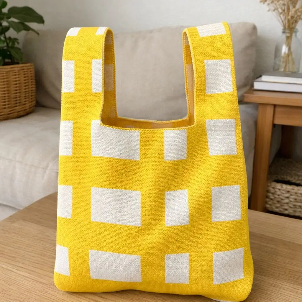 Sunny Grid Knit - Knitted Bag - Yellow & White