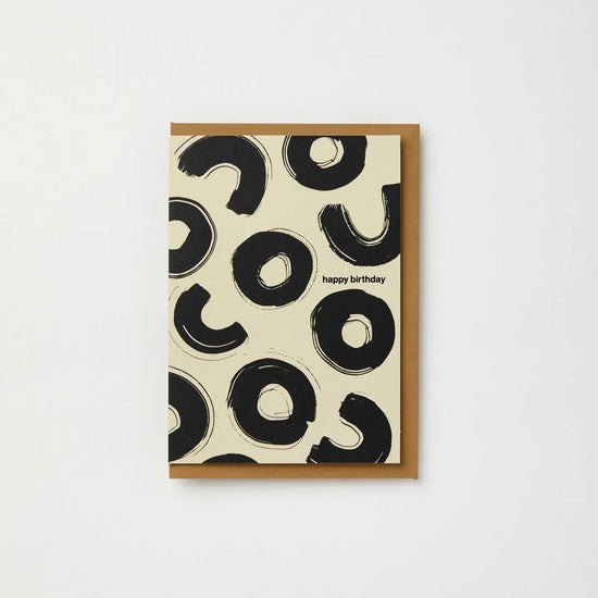 Black and Cream Abstract Circles Birthday Card