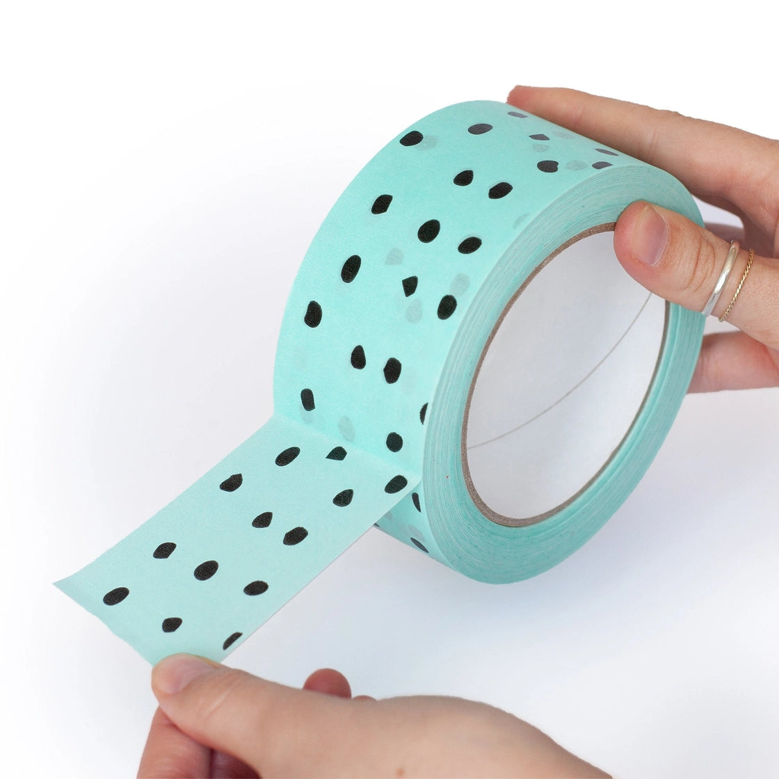 Packaging Tape - Printed Black Polka Dot Tape On Mint