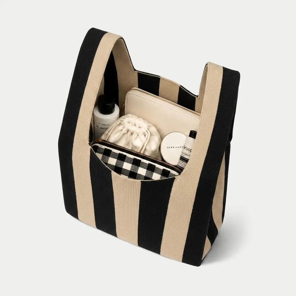 Knitted Reusable Market Bag - Black & Cream