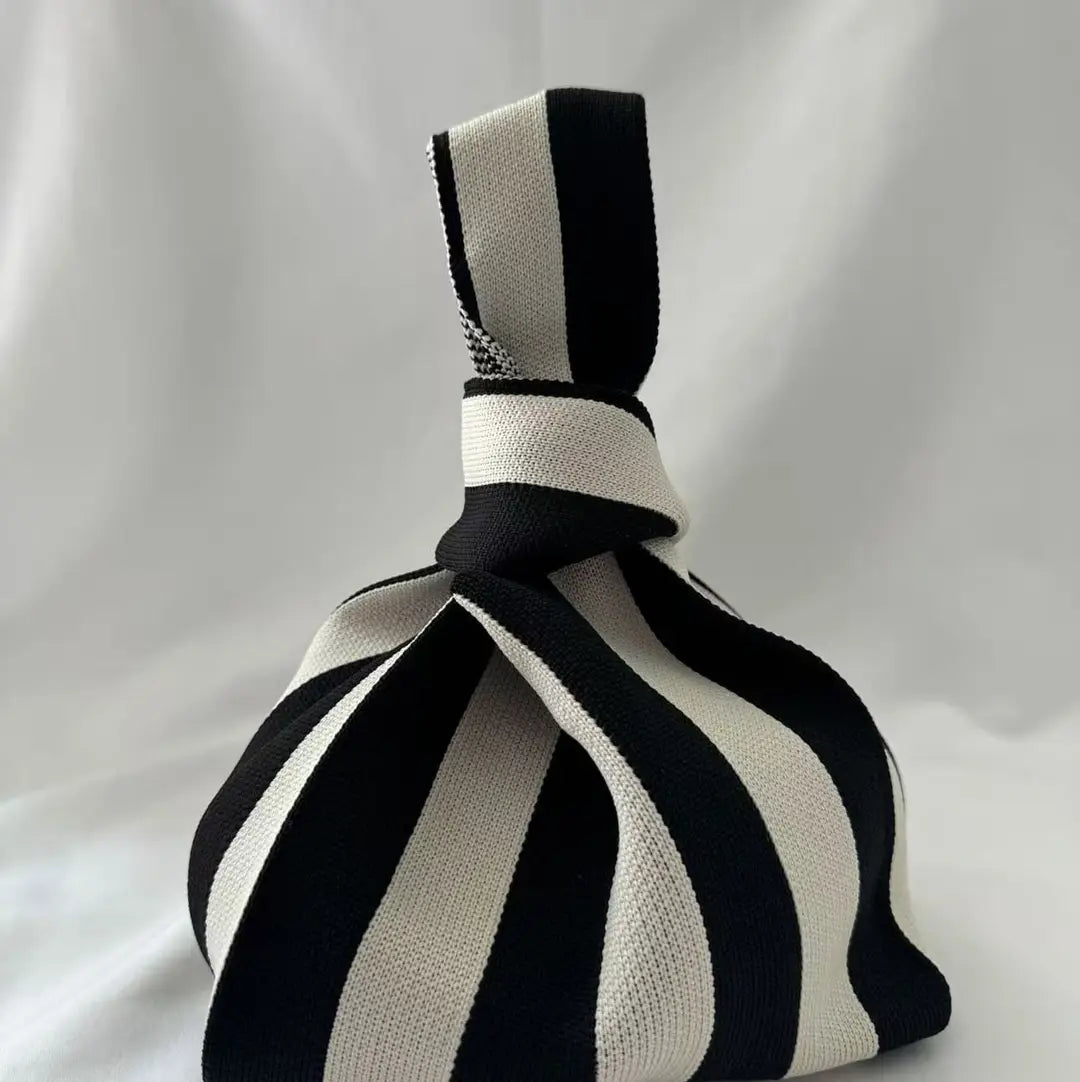 Knitted Reusable Market Bag - Black & Cream