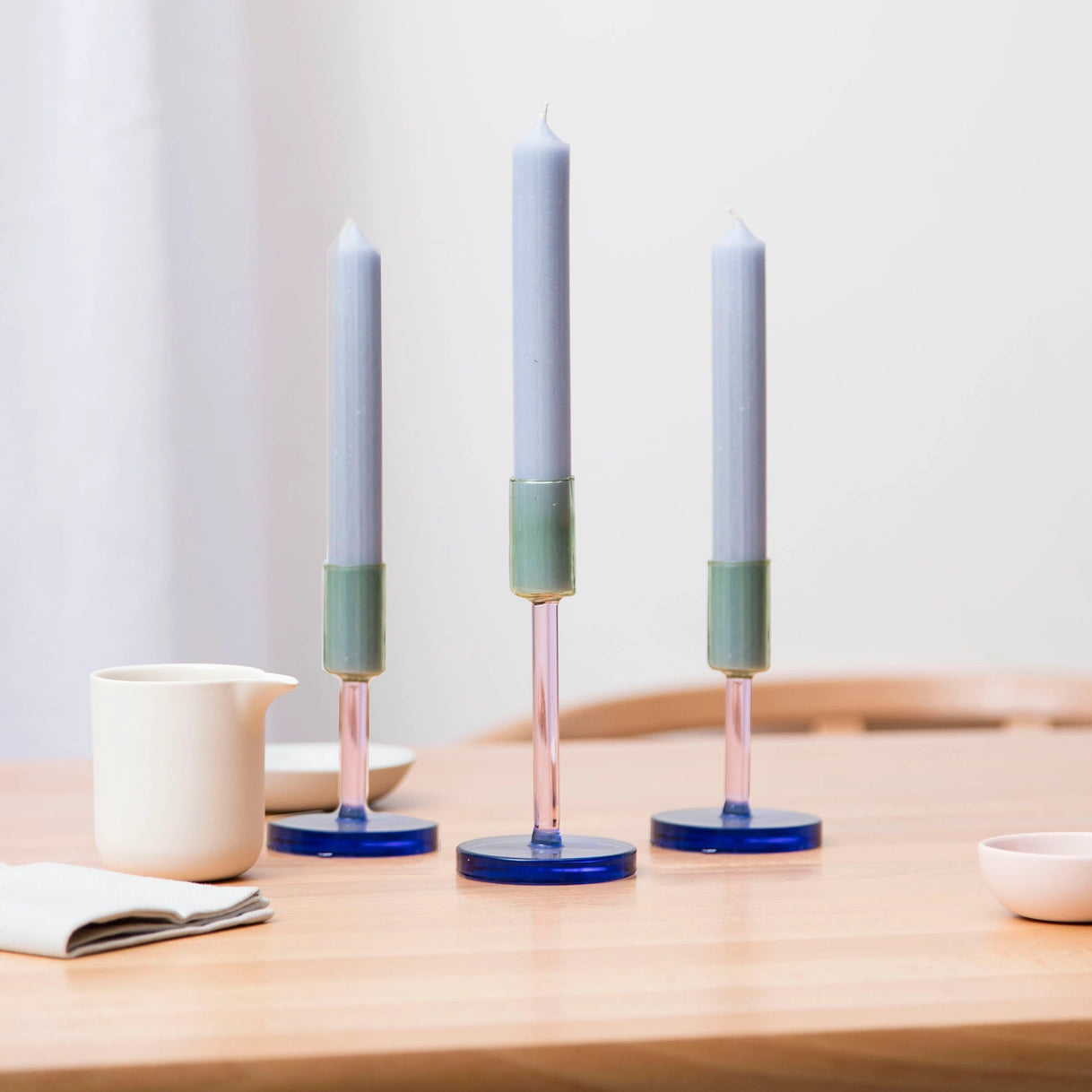 Glass Candlestick - Green & Pink