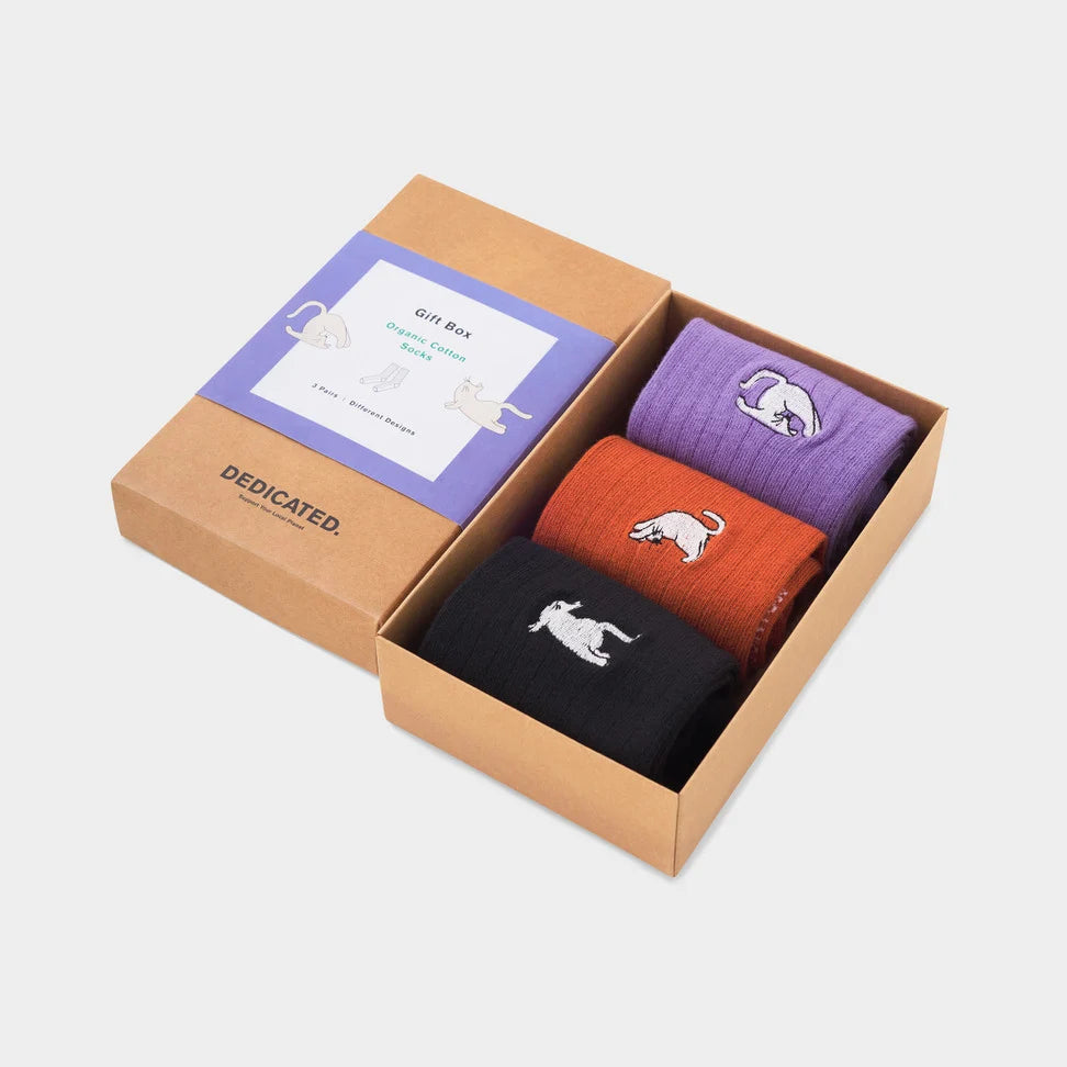 Rib Socks Knivsta Yoga Cats - 3-pack - Black