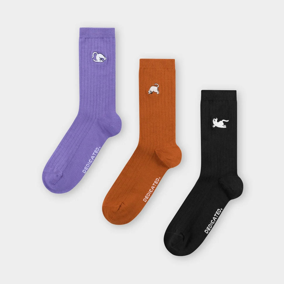 Rib Socks Knivsta Yoga Cats - 3-pack - Black