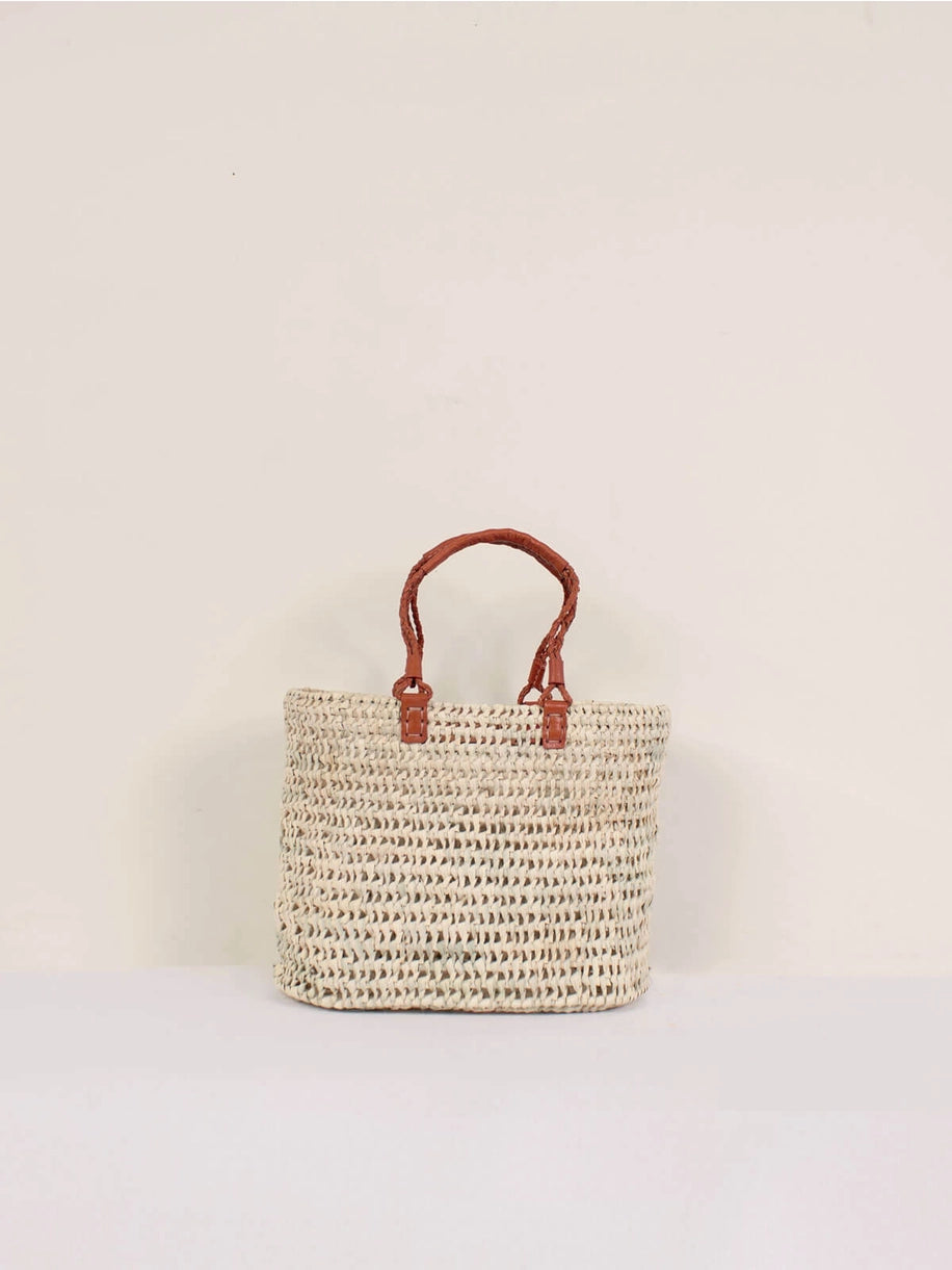 Pleated Leather Handle Basket - Terracotta