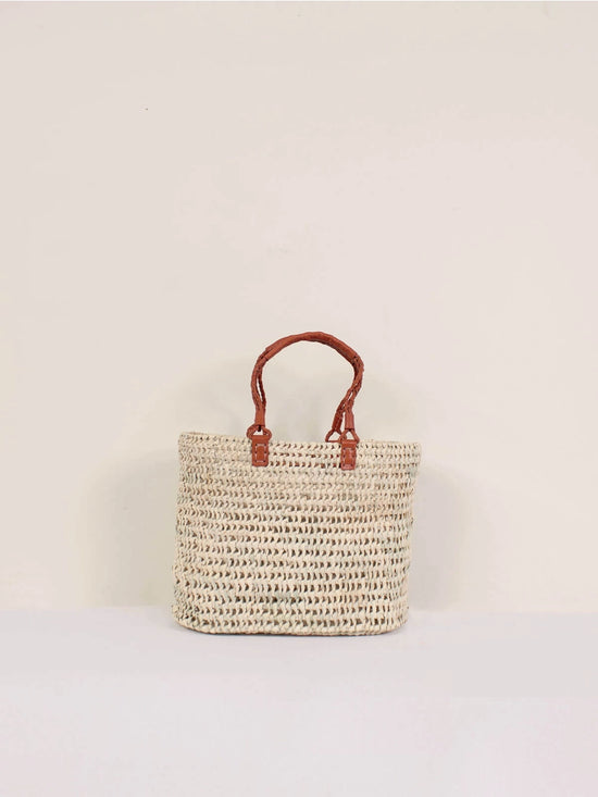 Pleated Leather Handle Basket - Terracotta