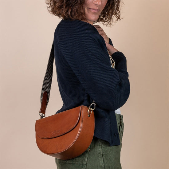 Ava Crossbody Saddle Bag - Two Straps - Cognac