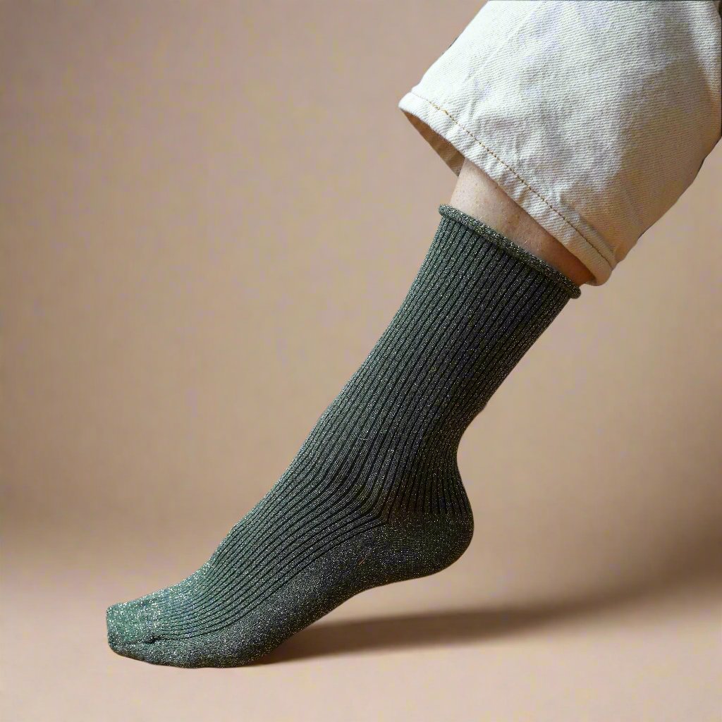 Glitter Lurex Socks in Eco-Friendly Lyocell - Khaki
