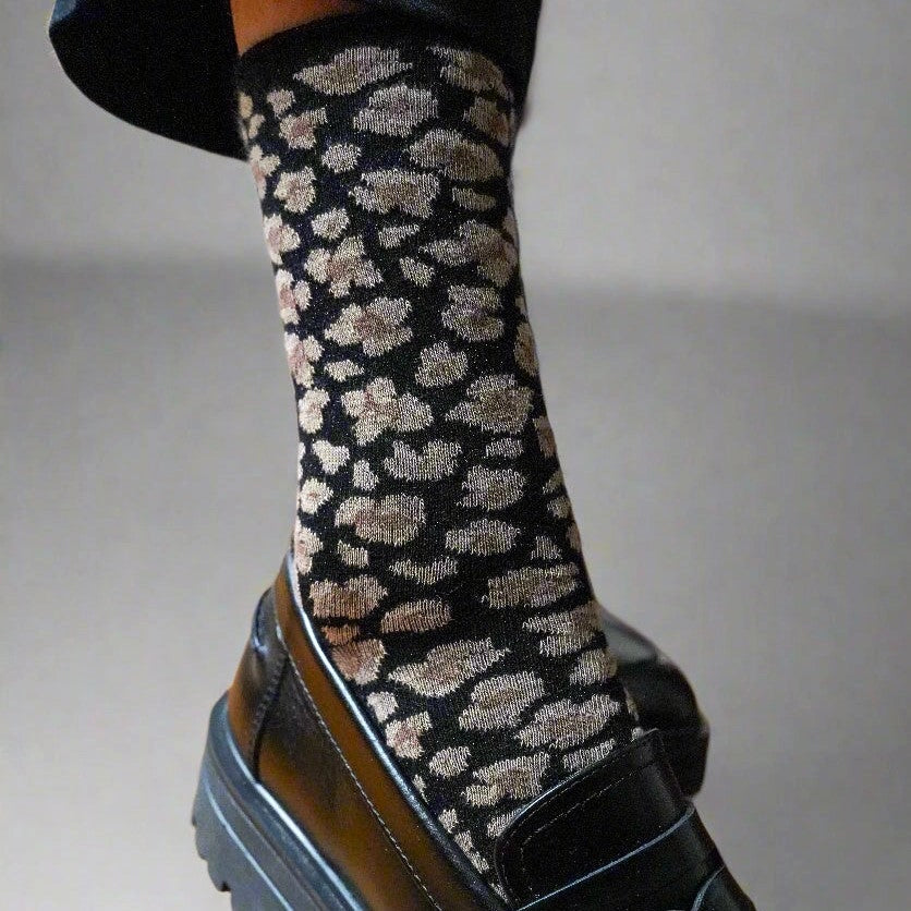 Glitter Lurex Socks in Eco-Friendly Lyocell - Leopard Black
